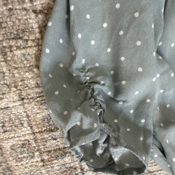 Sage Green Polka Dot Midi Dress Puff Sleeve Romantic Cottagecore Coquet - 6 - Picture 5 of 8